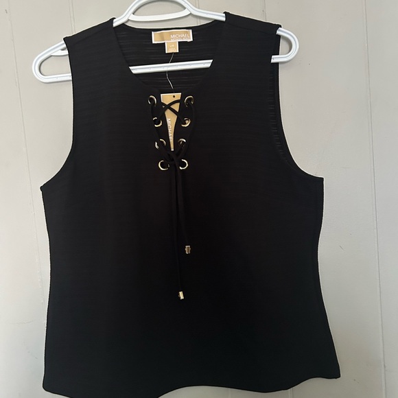 Tops - Michael Michael Kors Black Lace-Up Sleeveless Blouse Gold Grommet Top